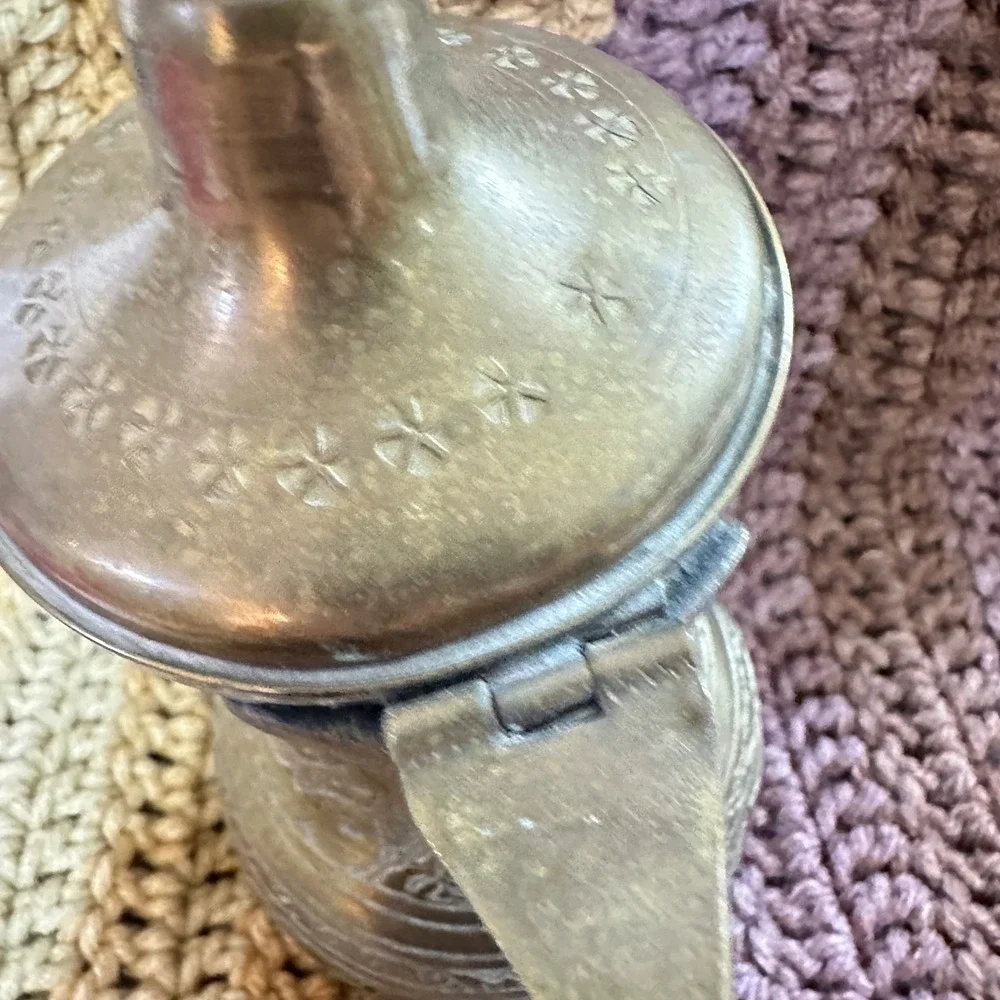 Vintage Brass Dallah Arabian Coffee Pot Hand Etched Middle Eastern 7.5in